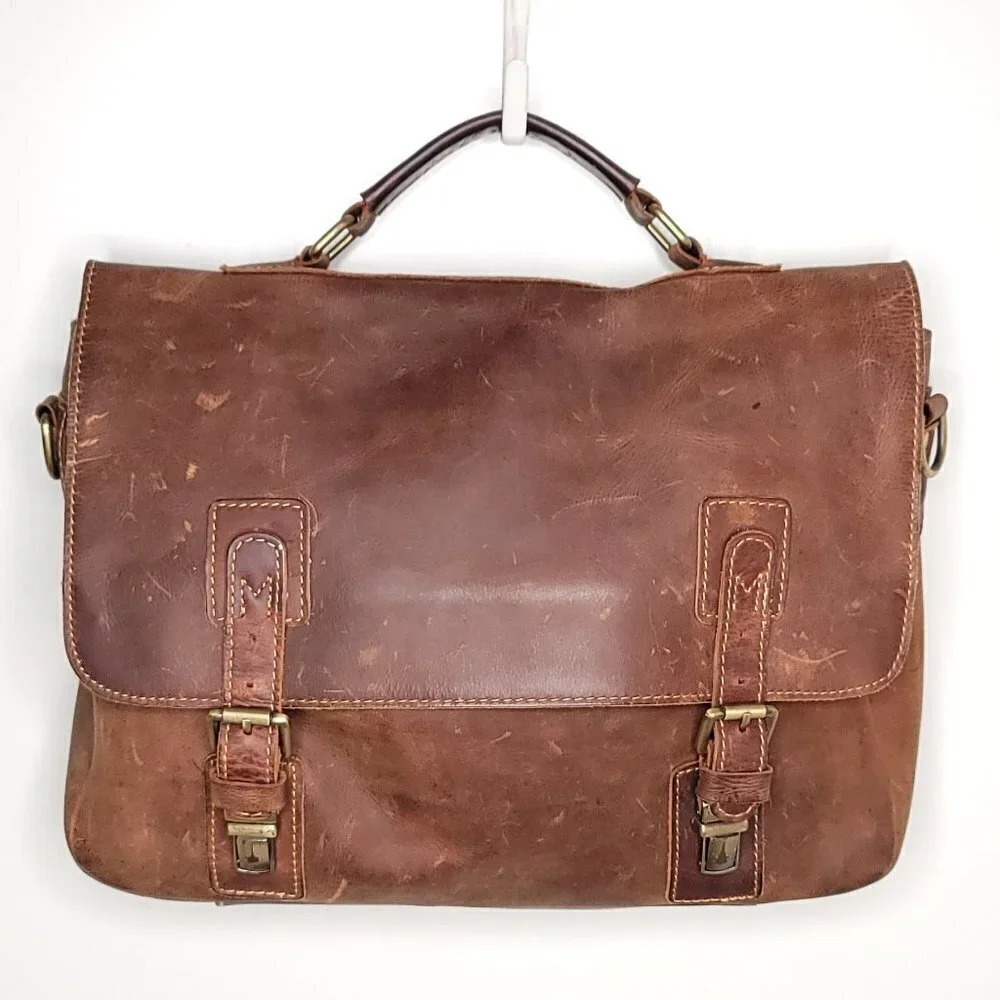 Kattee Men's Crazy Horse Leather Shoulder Briefcase, 14